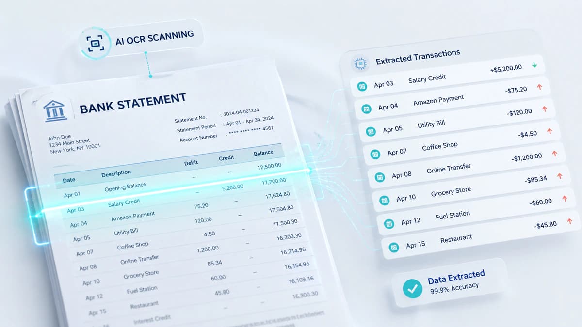 OCR data extraction from bank statement files