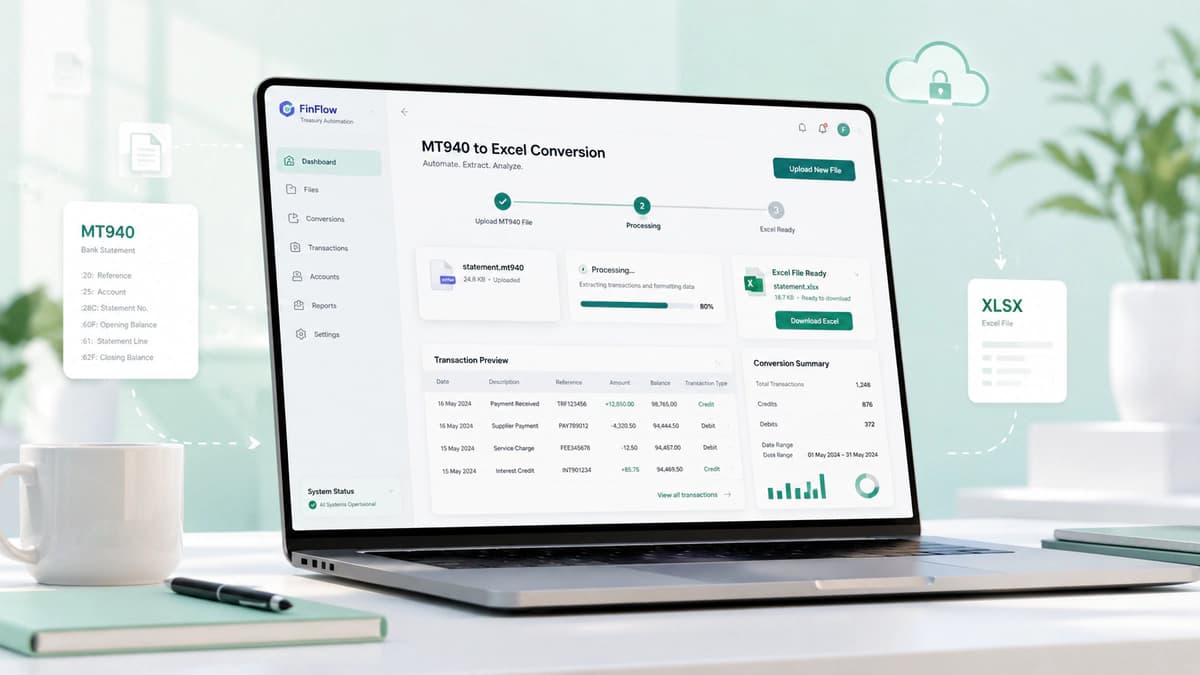 MT940-driven financial automation and reporting workflow