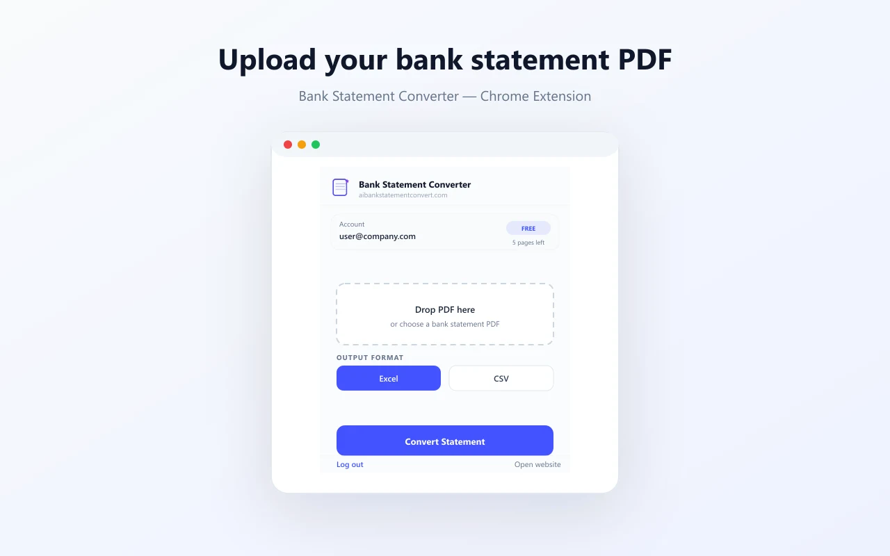 Upload bank statement PDF screen