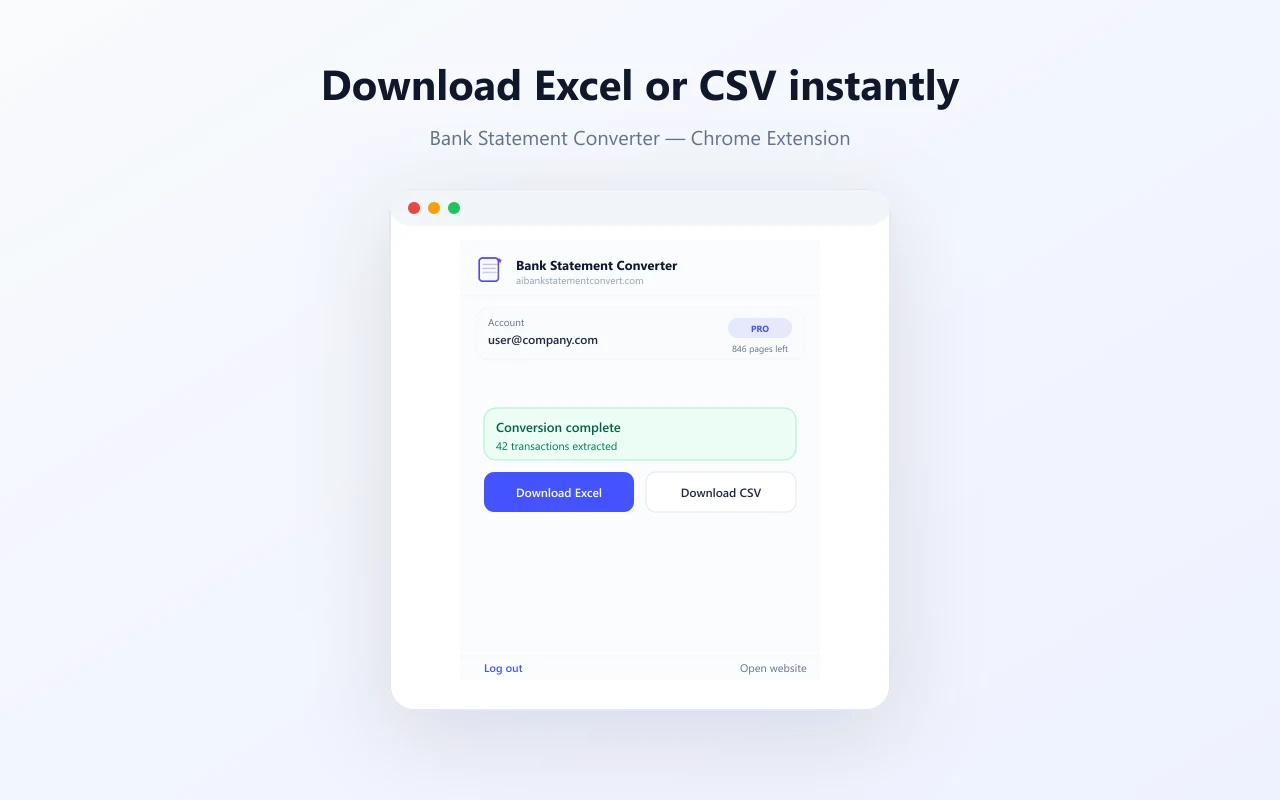Download converted Excel bank statement output